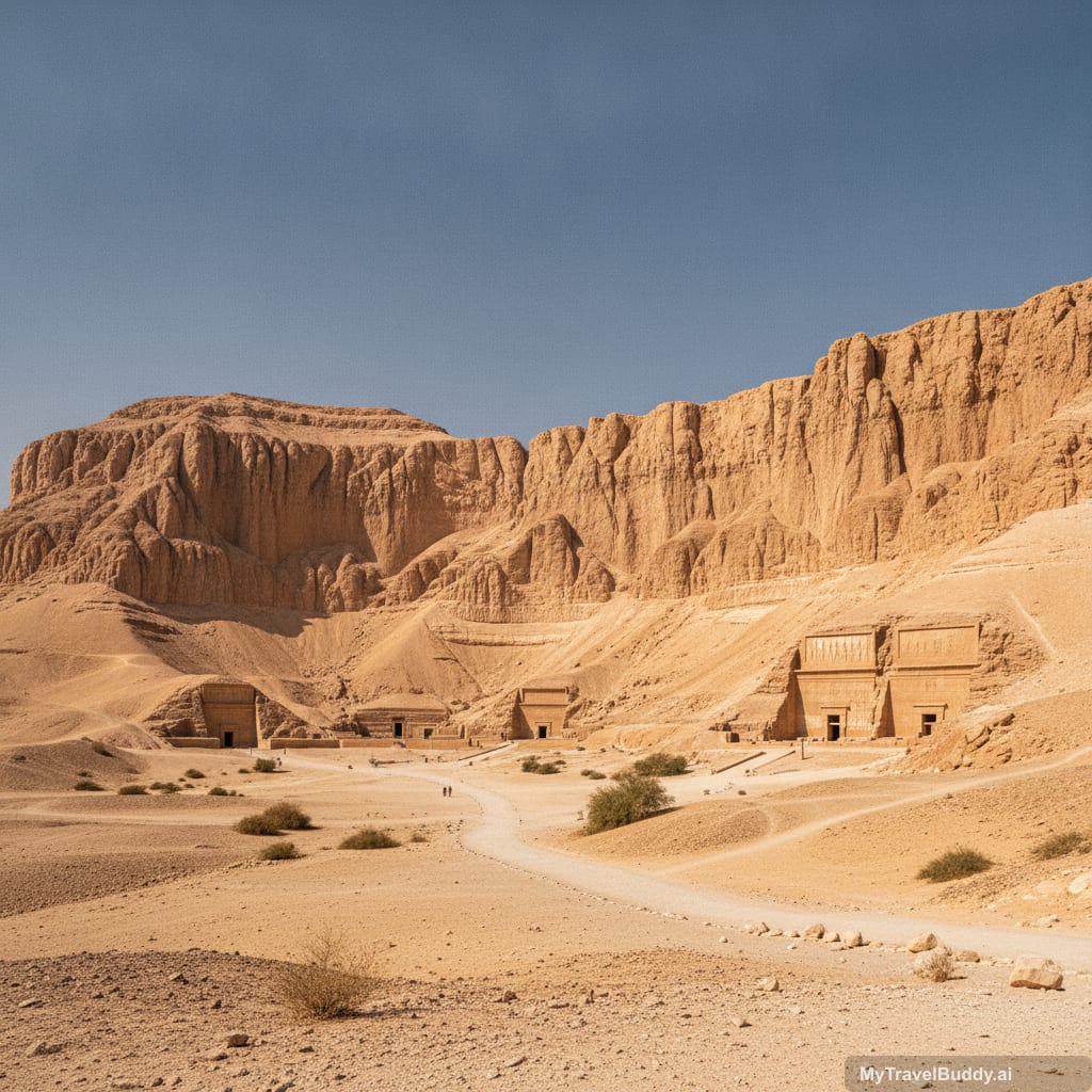 Day 4 in Luxor West Bank with desert tomb valley and ancient carved facades.